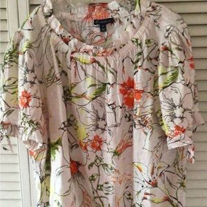 INC Linen Floral Ruffled Top